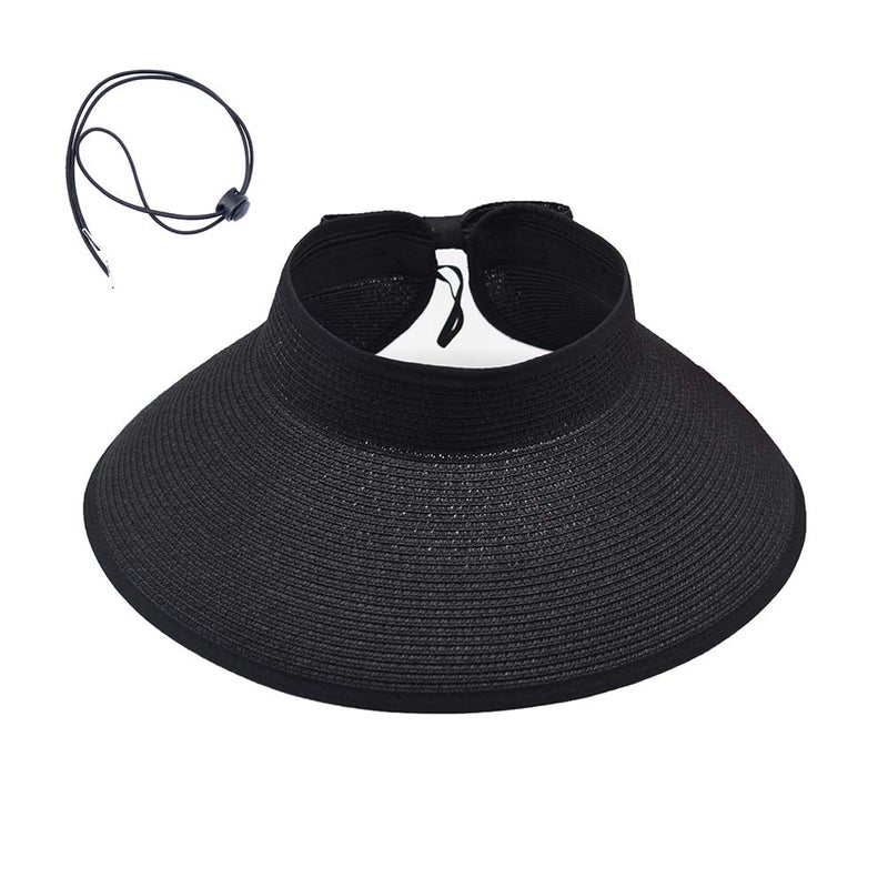 UOUDIO Sun Visor Hats Summer Wide Brim Clip on Beach Adjustable Large Brim Cap Golf Hat for Women Black - Image 2